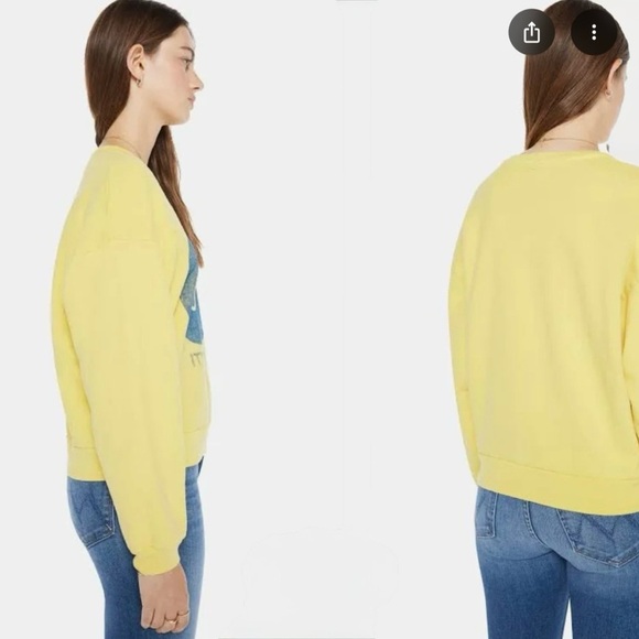 MOTHER Jeans, The Drop Square Vibrant Yellow Smiley Sweatshirt - Picture 2 of 8